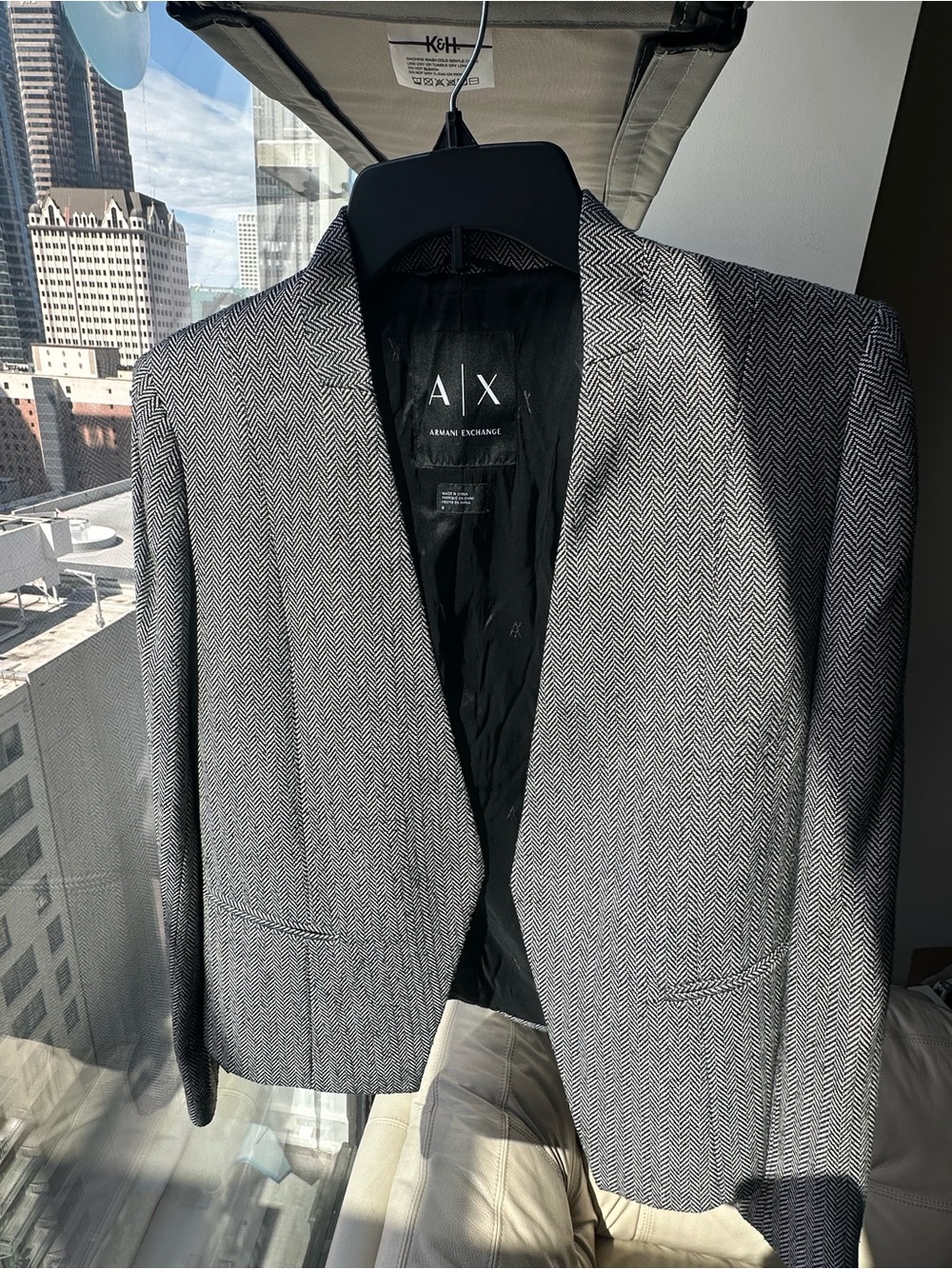 Armani Exchange Black & White Herringbone Blazer